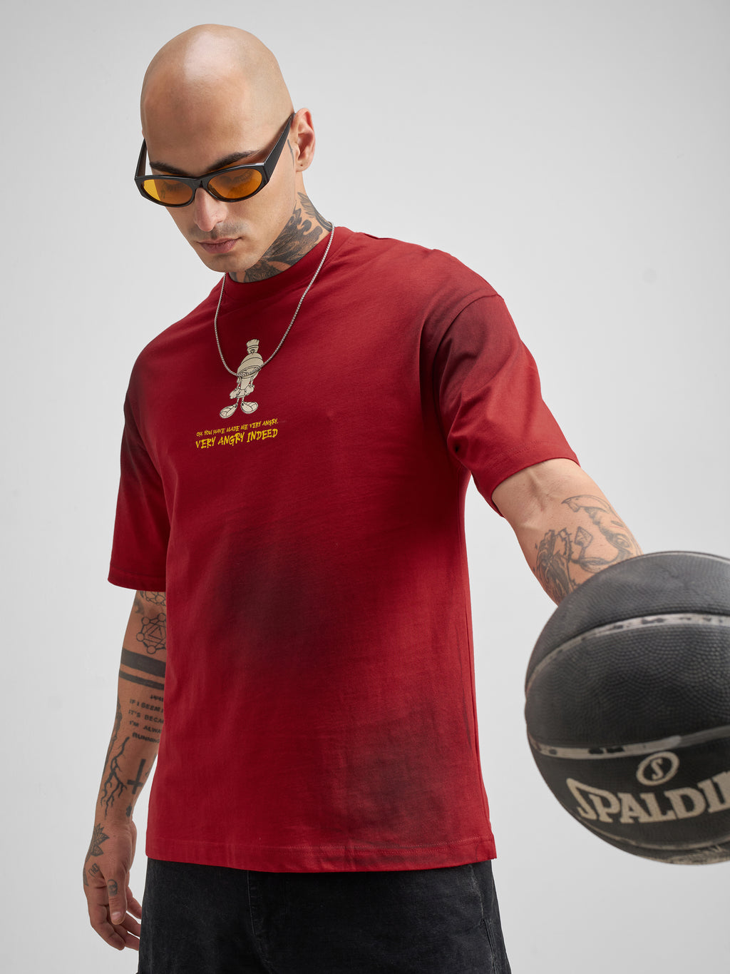 WB By Highlander Men Red Looney Tunes Printed Round Neck Oversized Fit T-Shirt - Red - Image 3