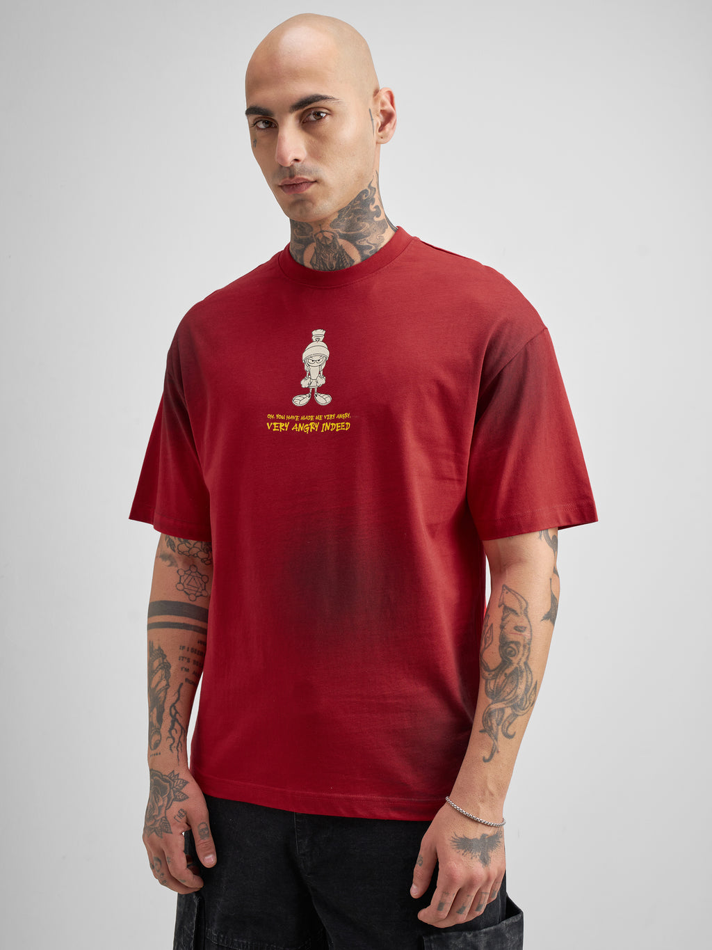 WB By Highlander Men Red Looney Tunes Printed Round Neck Oversized Fit T-Shirt - Red - Image 4