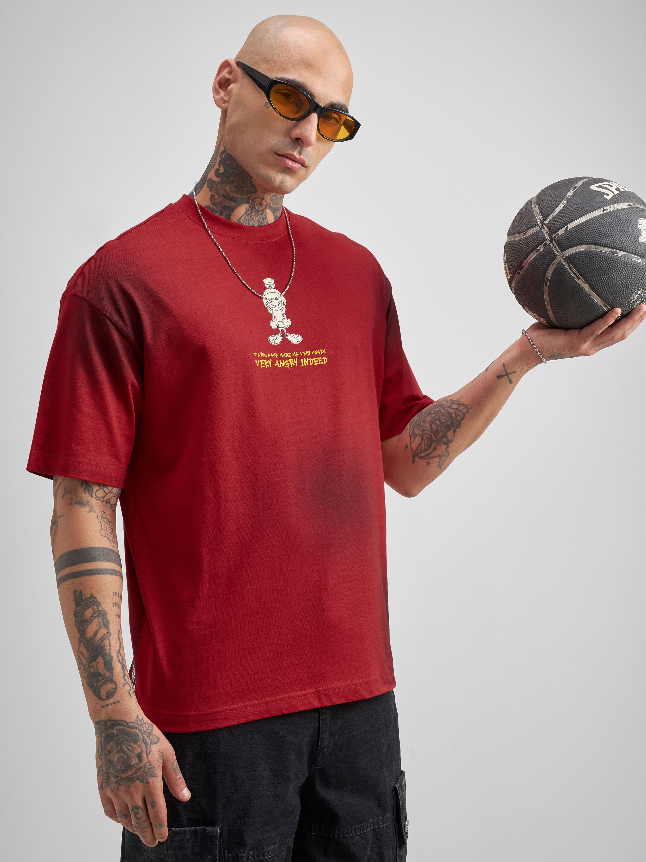 WB By Highlander Men Red Looney Tunes Printed Round Neck Oversized Fit T-Shirt - Red - Image 6