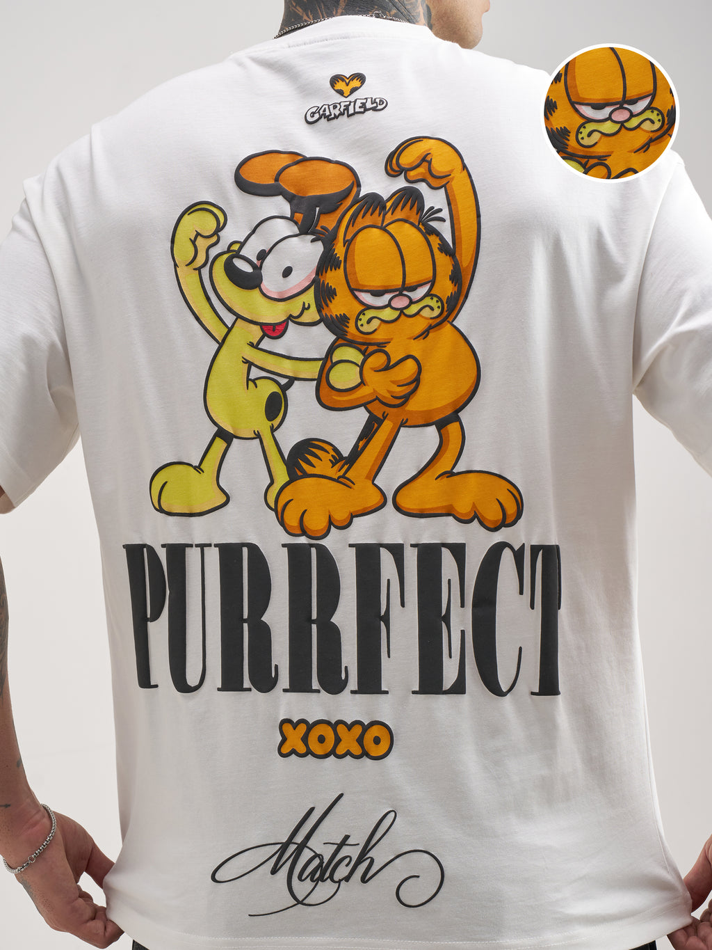 Highlander Men White Garfield Printed Round Neck Oversized Fit T-Shirt - White - Image 5