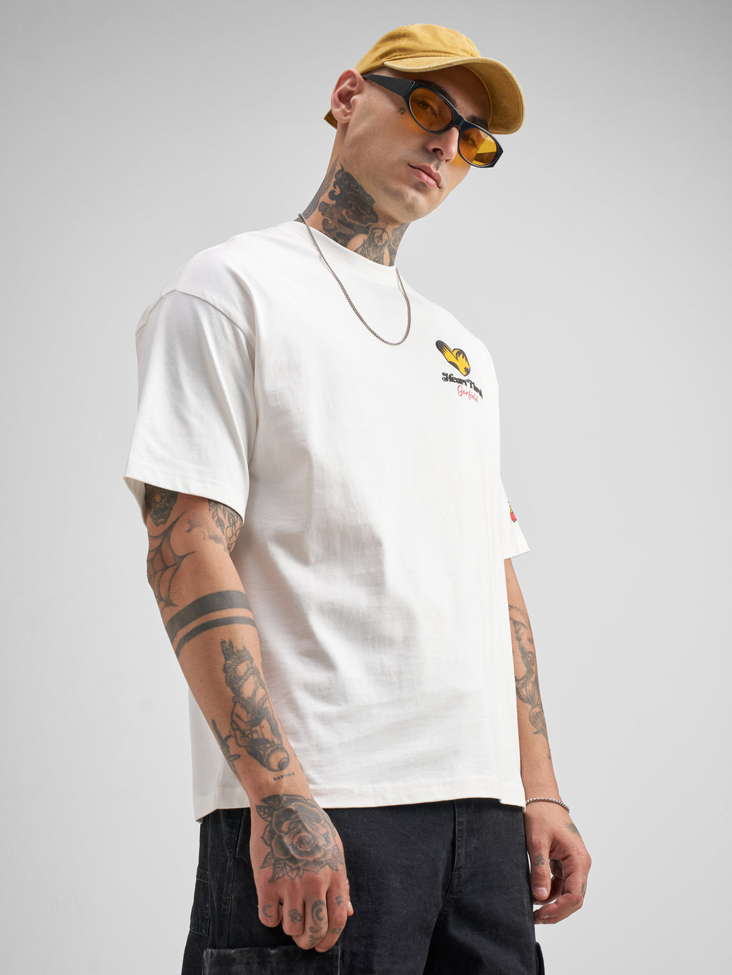 Highlander Men White Garfield Printed Round Neck Oversized Fit T-Shirt - White - Image 6