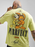 Highlander Men Green Garfield Printed Round Neck Oversized Fit T-Shirt - Green - Image 1