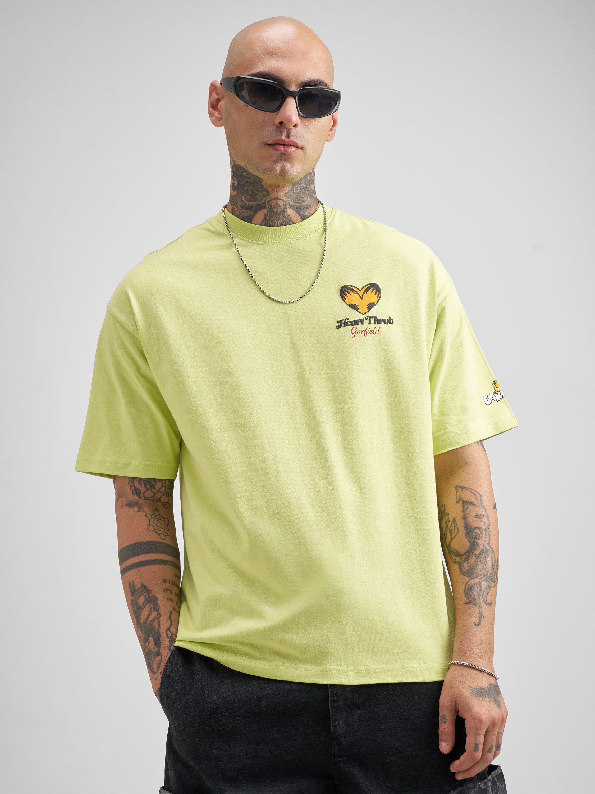 Highlander Men Green Garfield Printed Round Neck Oversized Fit T-Shirt - Green - Image 3