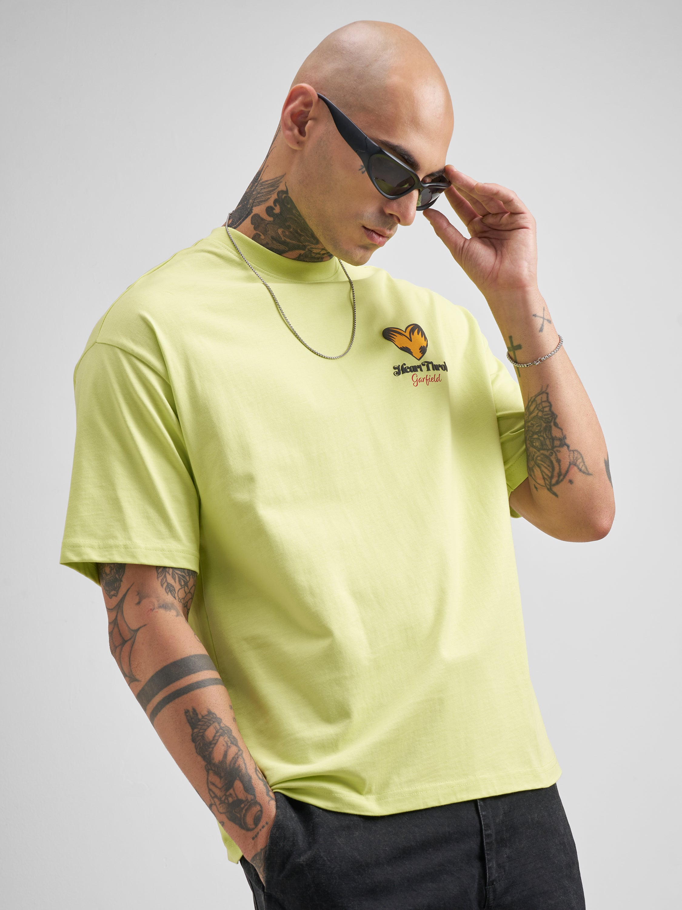 Highlander Men Green Garfield Printed Round Neck Oversized Fit T-Shirt - Green - Image 6