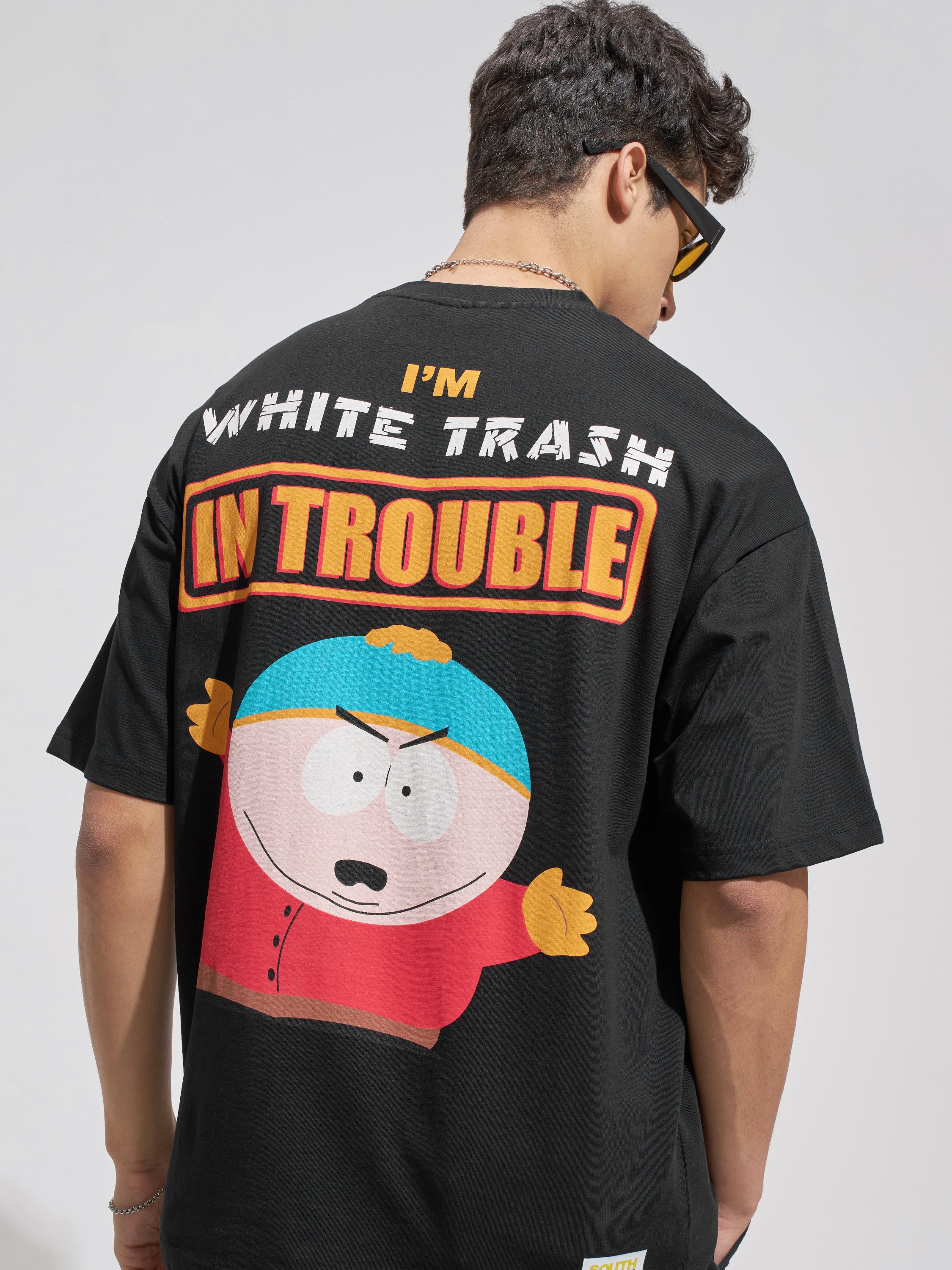Highlander Men Black Printed South Park Round Neck Oversized Fit T-Shirt