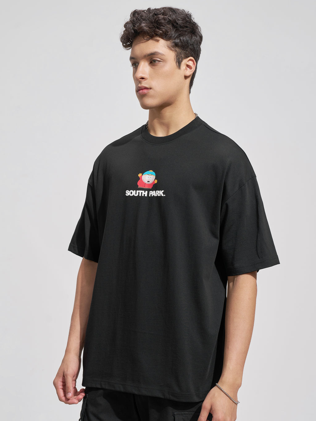 Highlander Men Black Printed South Park Round Neck Oversized Fit T-Shirt