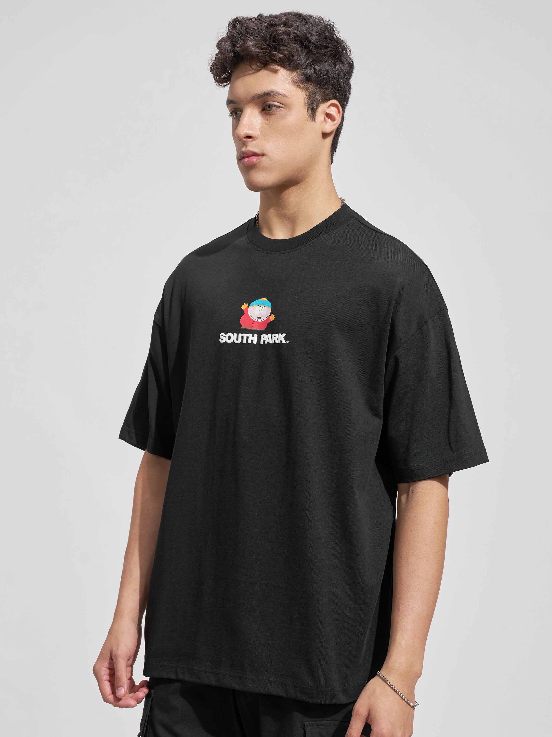 Highlander Men Black Printed South Park Round Neck Oversized Fit T-Shirt