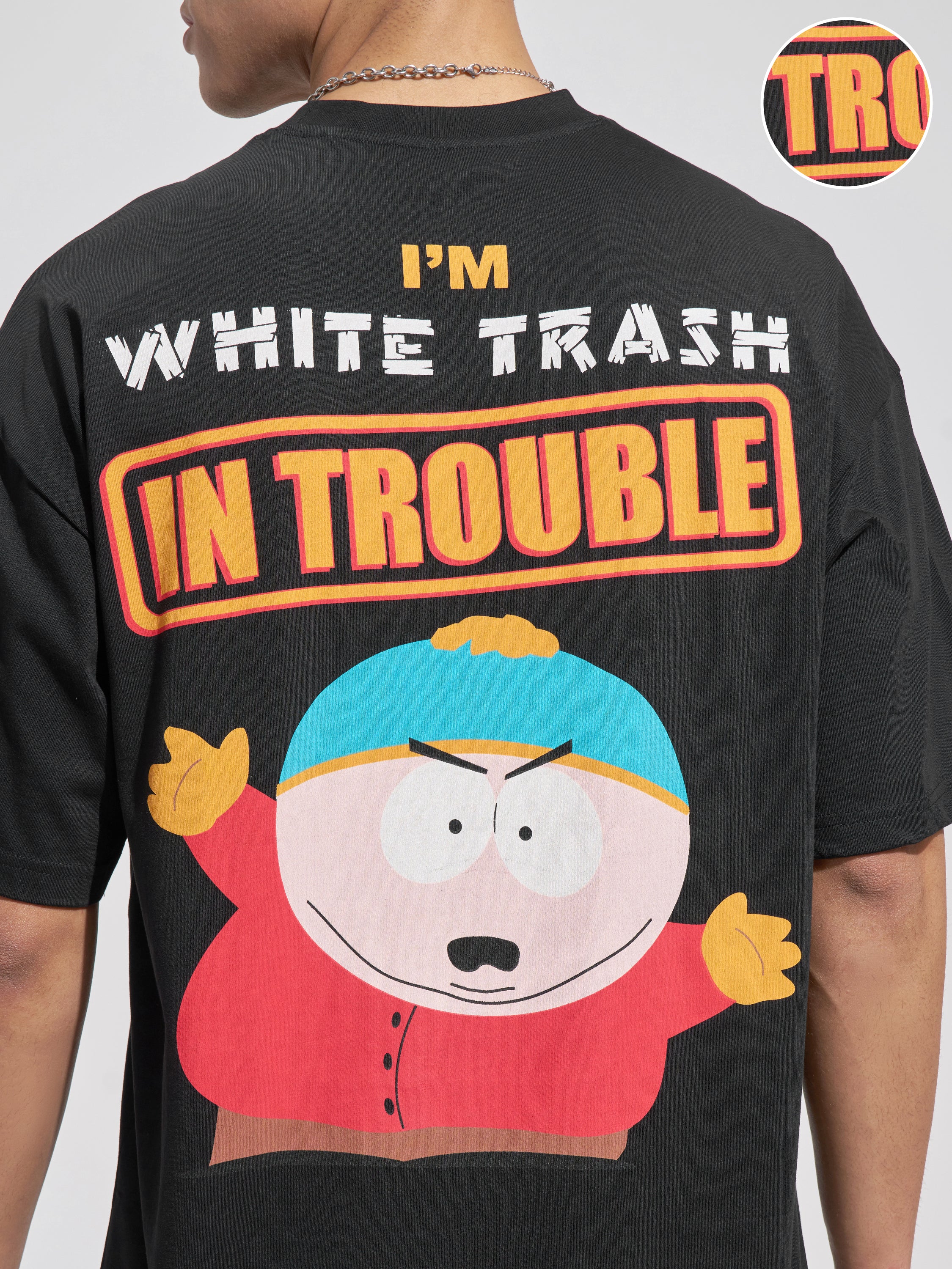 Highlander Men Black Printed South Park Round Neck Oversized Fit T-Shirt