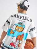 Highlander Men White Garfield Printed V-Neck Oversized Fit T-Shirt