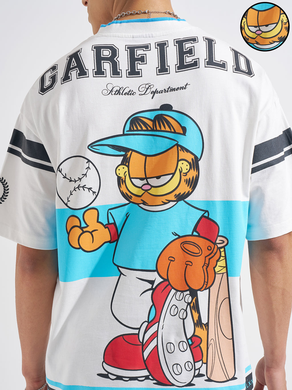 Highlander Men White Garfield Printed V-Neck Oversized Fit T-Shirt