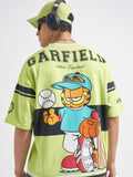 Highlander Men Green Garfield Printed V-Neck Oversized Fit T-Shirt