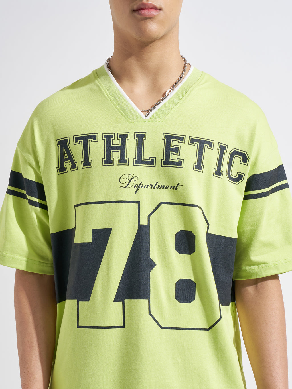 Highlander Men Green Garfield Printed V-Neck Oversized Fit T-Shirt