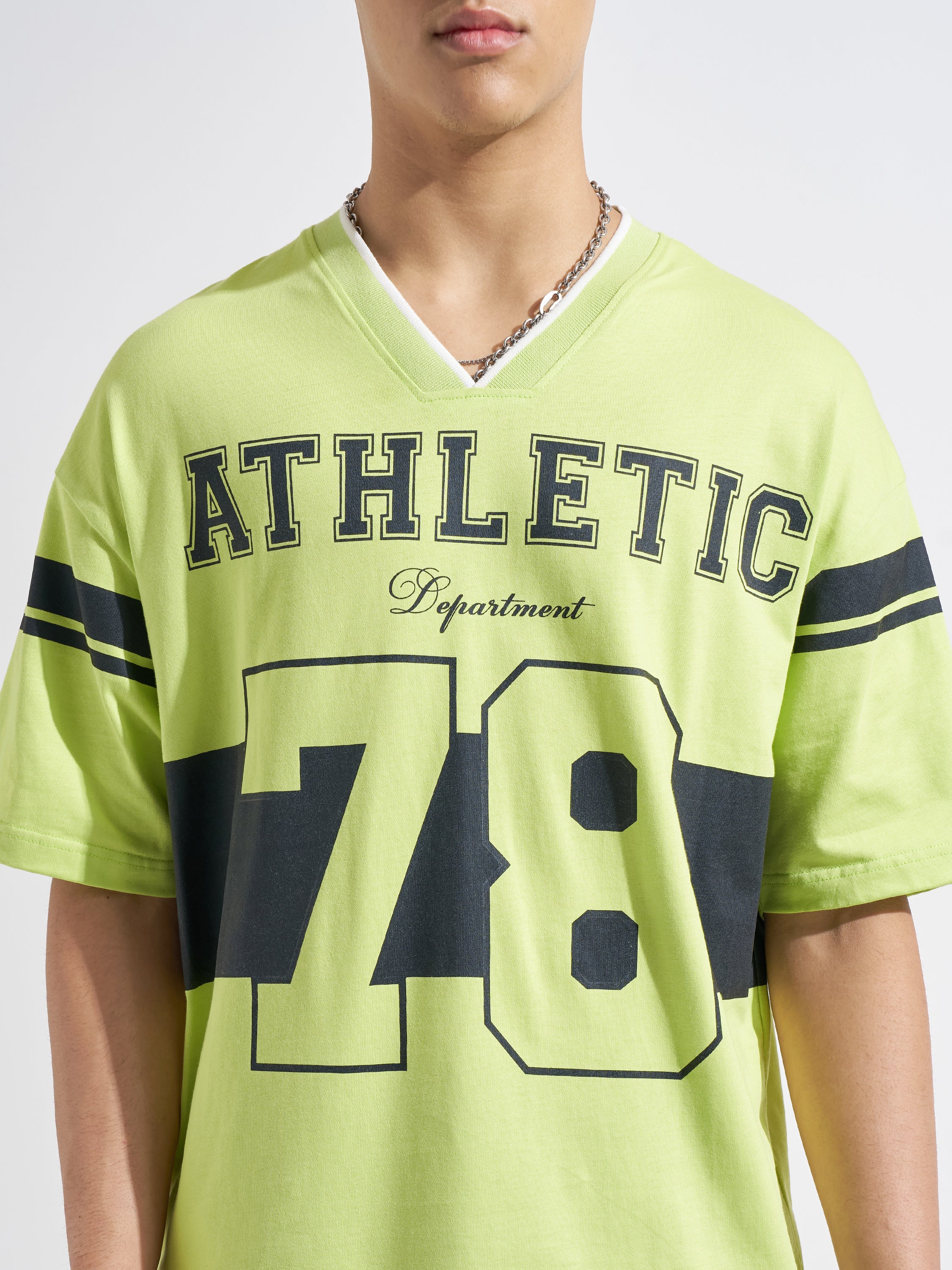 Highlander Men Green Garfield Printed V-Neck Oversized Fit T-Shirt