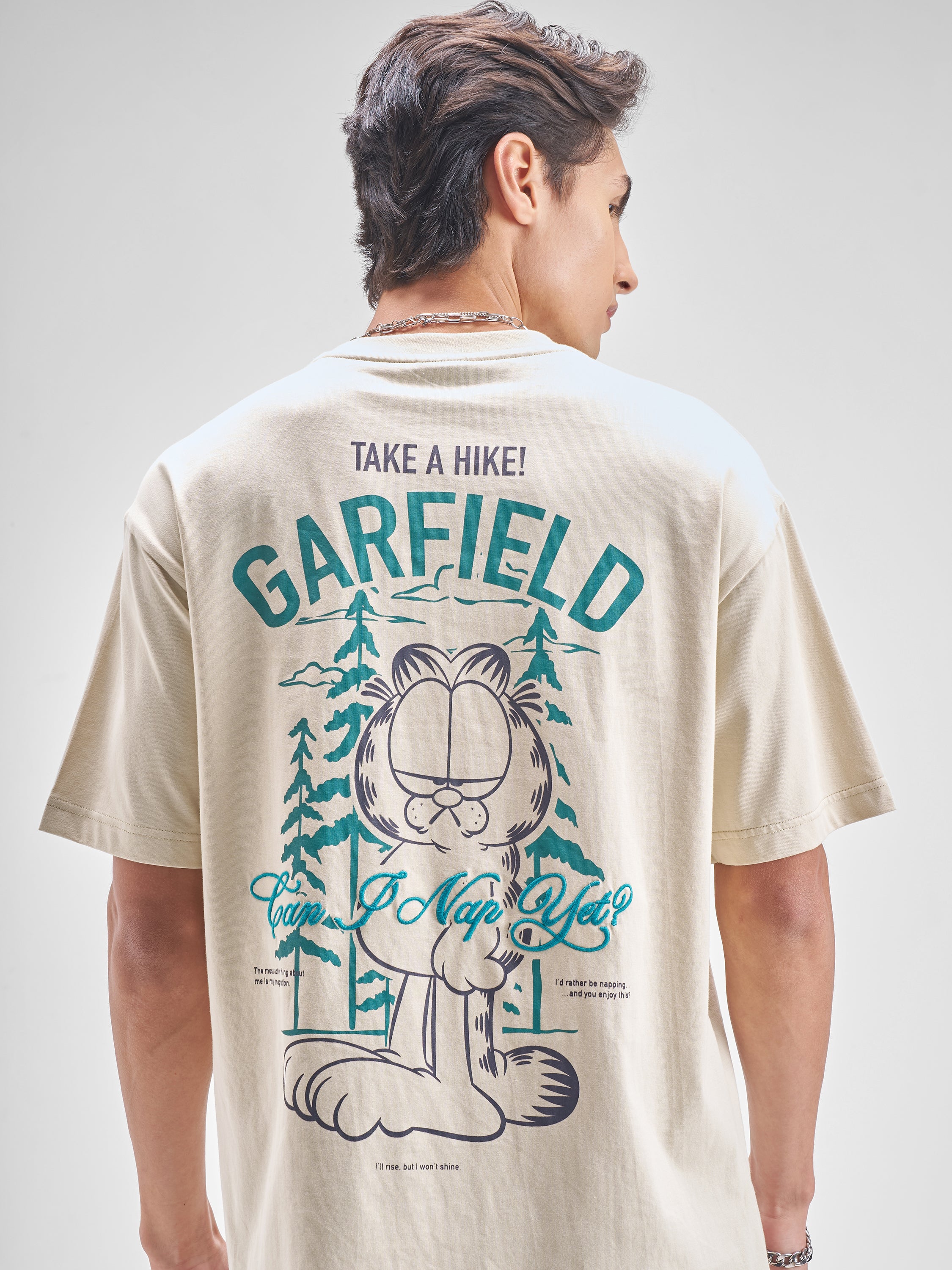 Highlander Men Beige Garfield Embroidered Round Neck T-Shirt - Beige - Image 1