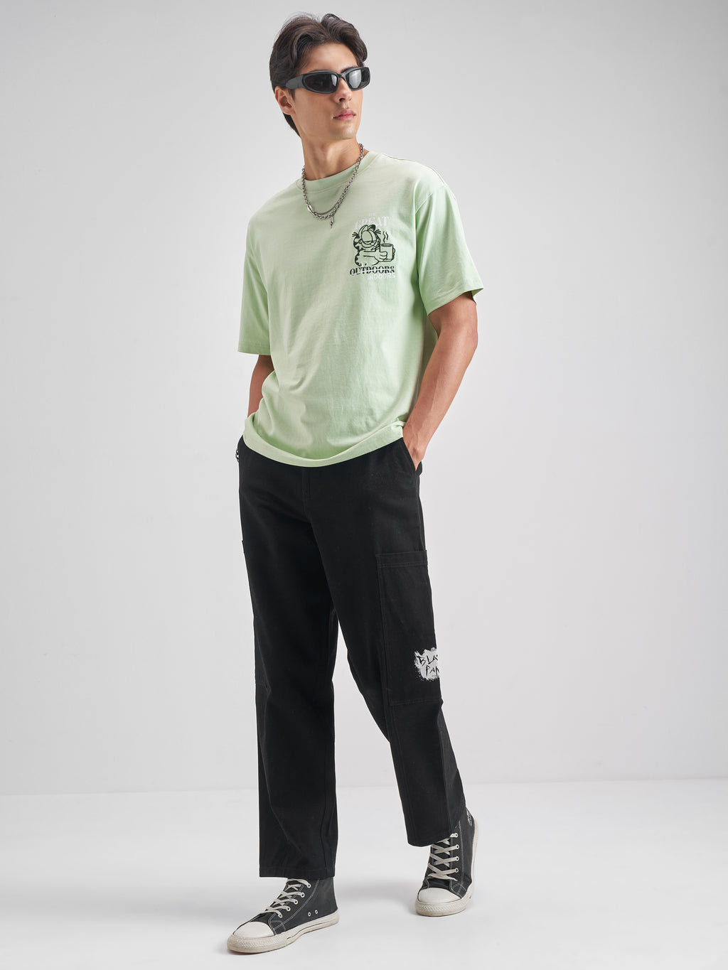 Highlander Men Green Garfield Embroidered Round Neck T-Shirt - Green - Image 2