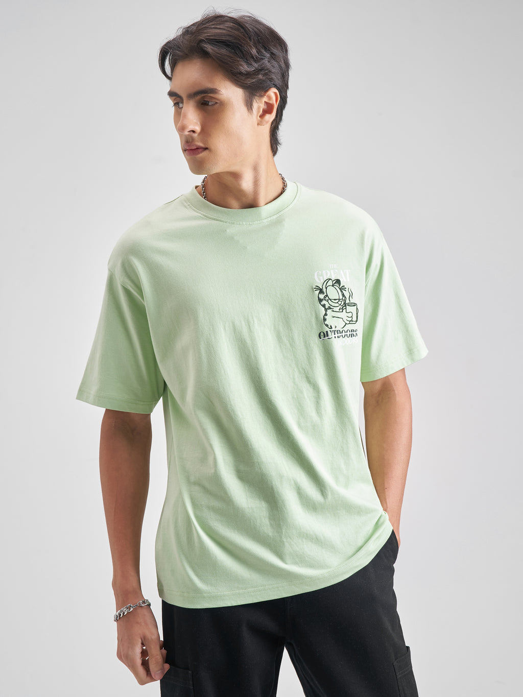 Highlander Men Green Garfield Embroidered Round Neck T-Shirt - Green - Image 3