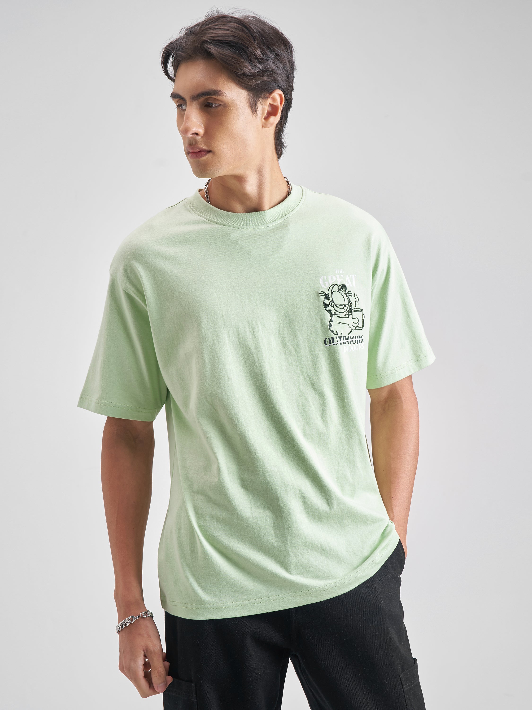 Highlander Men Green Garfield Embroidered Round Neck T-Shirt - Green - Image 3