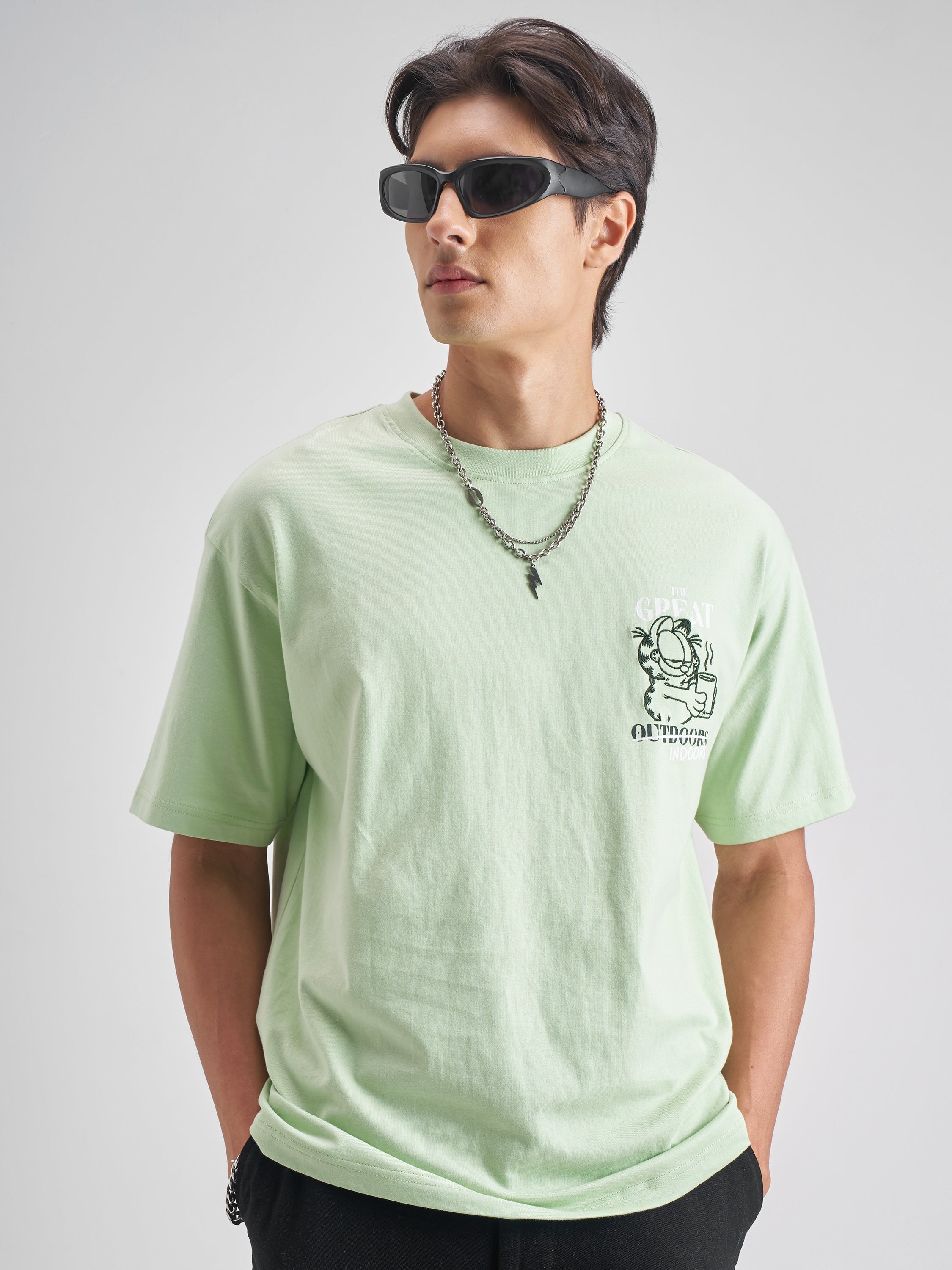 Highlander Men Green Garfield Embroidered Round Neck T-Shirt - Green - Image 6