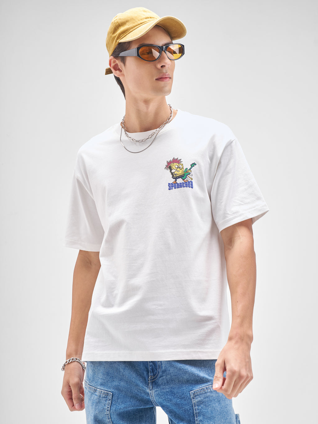Highlander Men White Spongebob Squarepants Printed Round Neck T-Shirt - White - Image 3