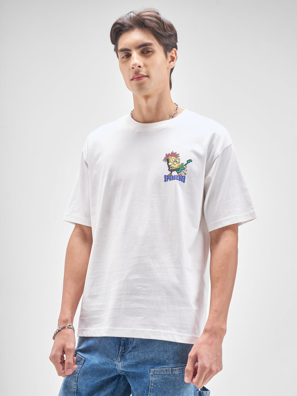 Highlander Men White Spongebob Squarepants Printed Round Neck T-Shirt - White - Image 4