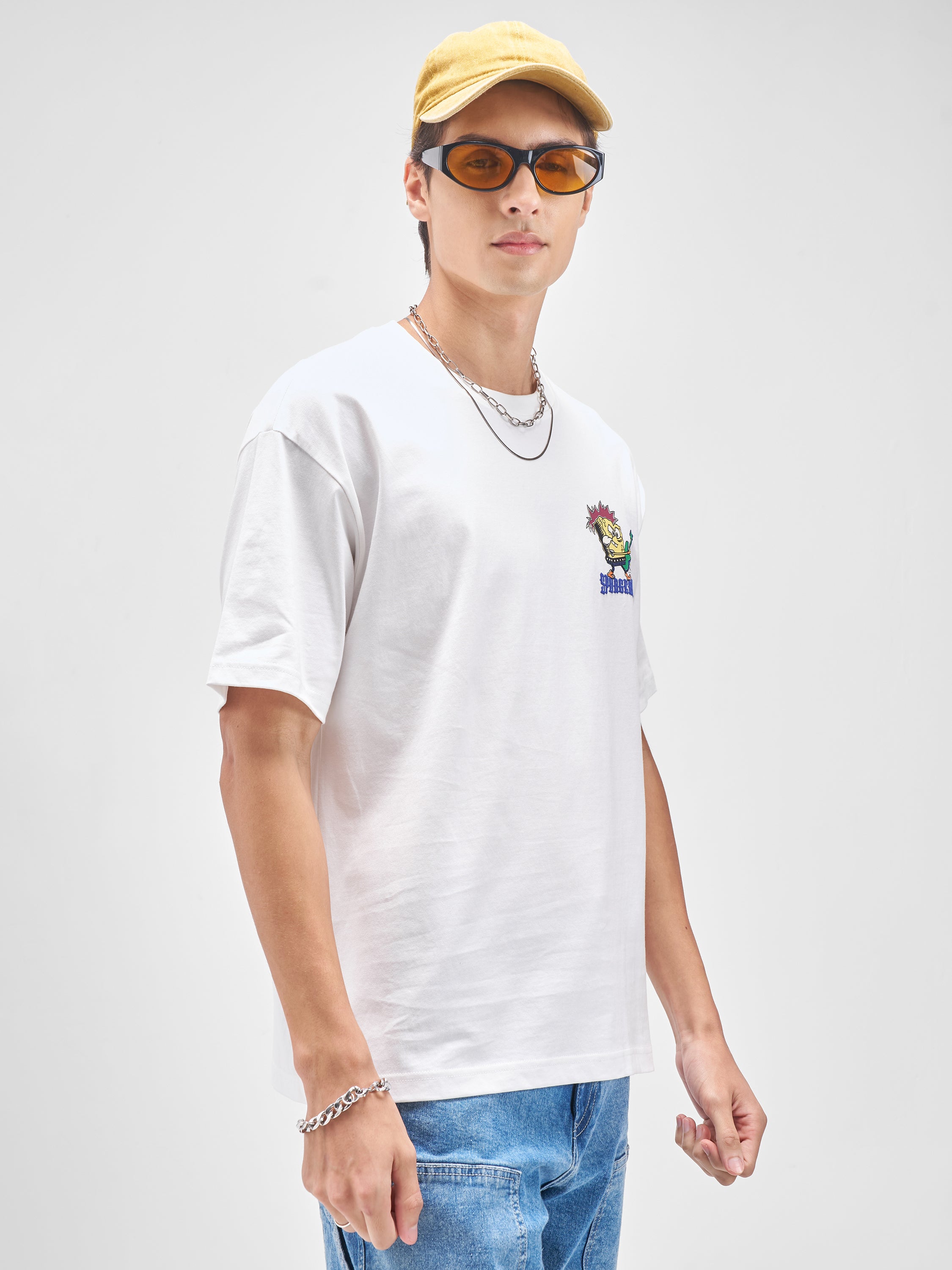 Highlander Men White Spongebob Squarepants Printed Round Neck T-Shirt - White - Image 6