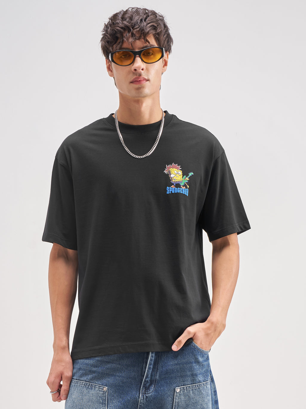 Highlander Men Black Spongebob Squarepants Printed Round Neck T-Shirt - Black - Image 4