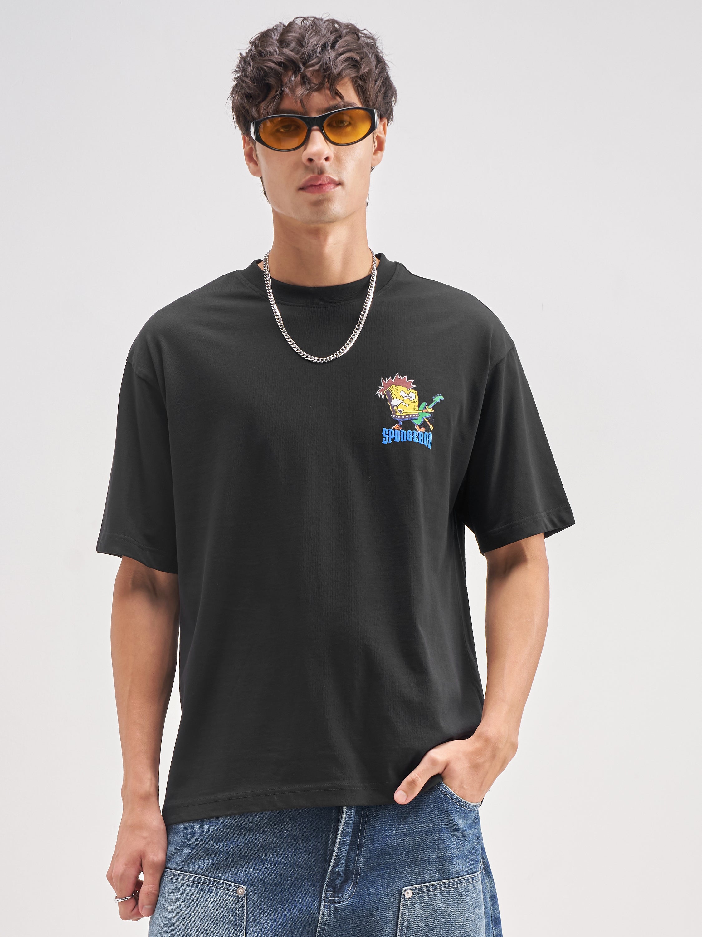 Highlander Men Black Spongebob Squarepants Printed Round Neck T-Shirt - Black - Image 4