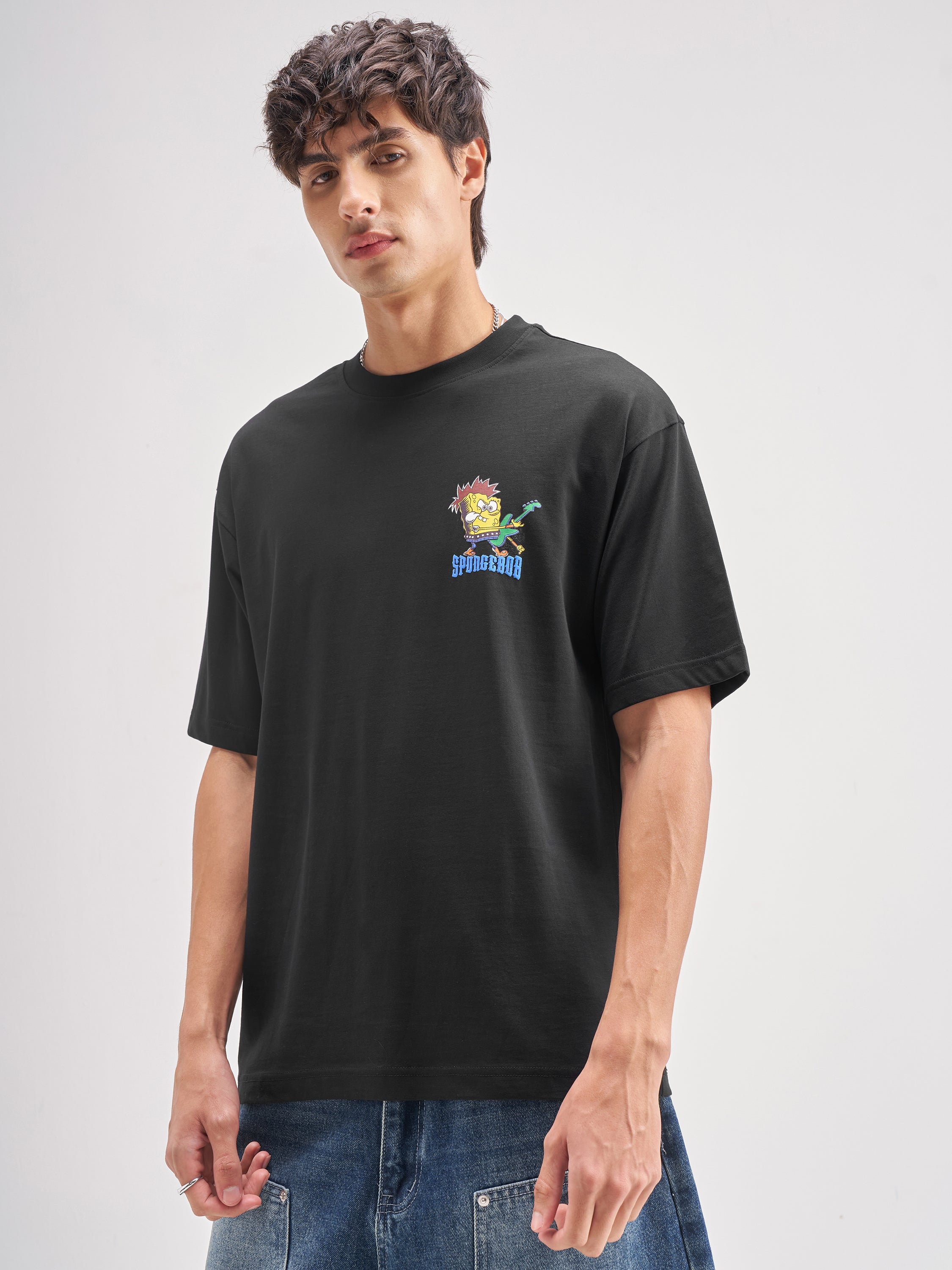 Highlander Men Black Spongebob Squarepants Printed Round Neck T-Shirt - Black - Image 5