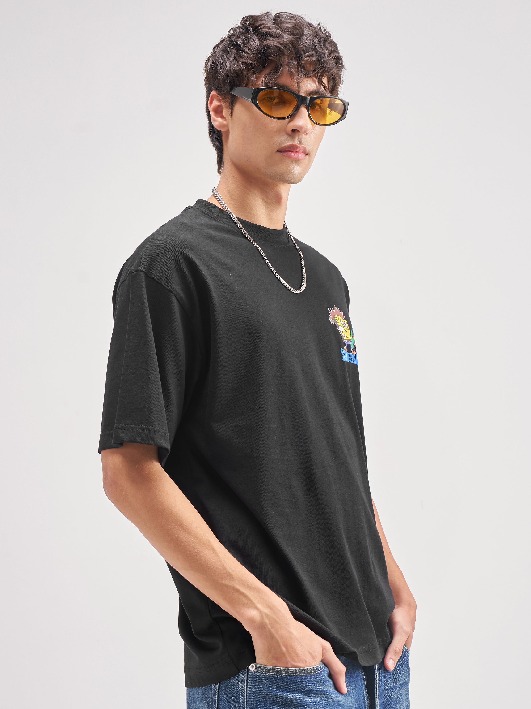 Highlander Men Black Spongebob Squarepants Printed Round Neck T-Shirt - Black - Image 7
