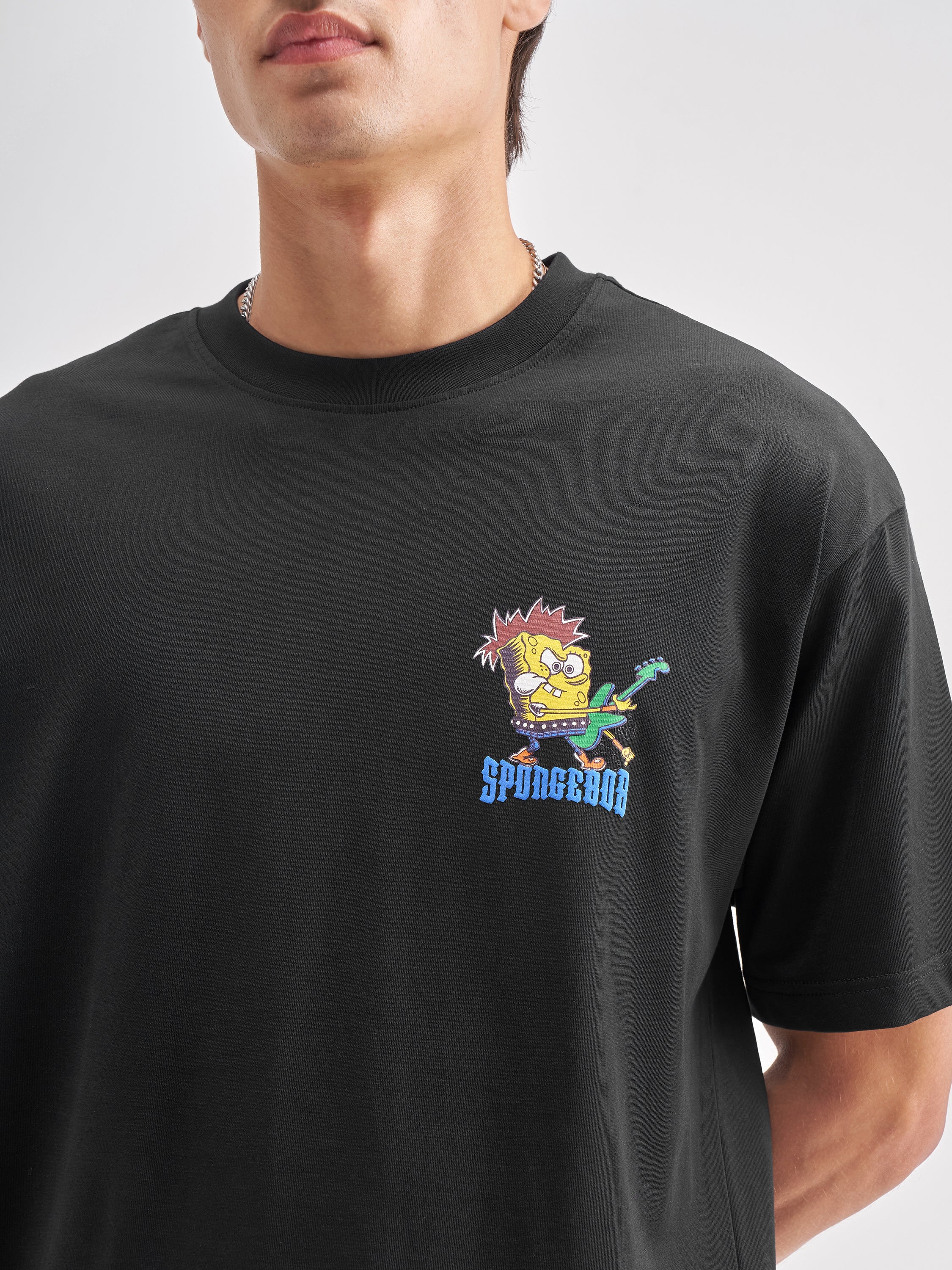Highlander Men Black Spongebob Squarepants Printed Round Neck T-Shirt - Black - Image 8