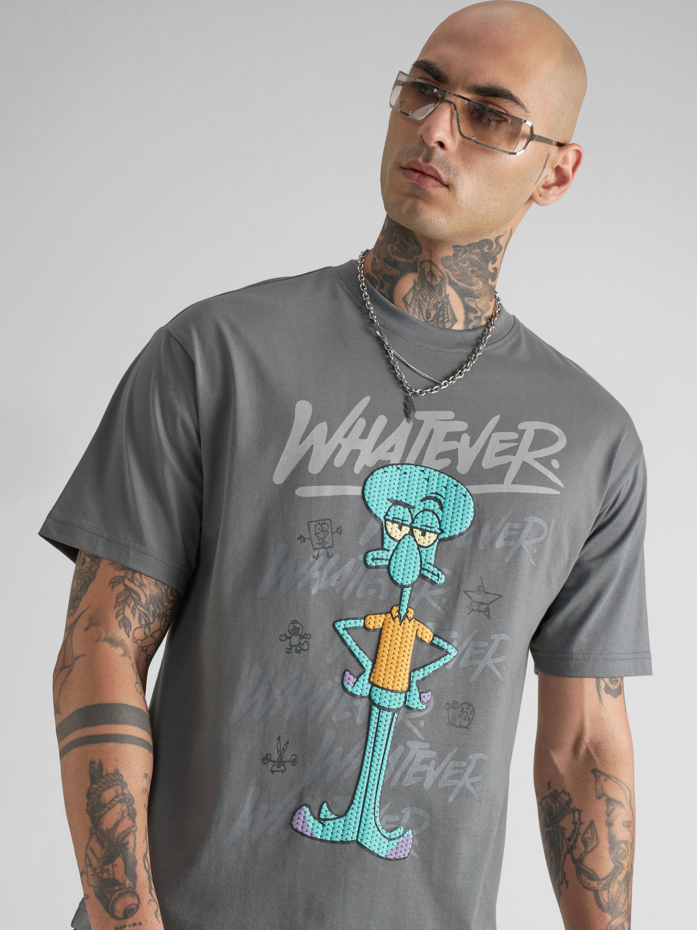 Highlander Men Grey Spongebob Squarepants Printed Round Neck T-Shirt - Grey - Image 1