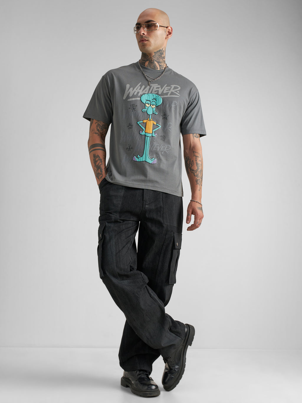 Highlander Men Grey Spongebob Squarepants Printed Round Neck T-Shirt - Grey - Image 2