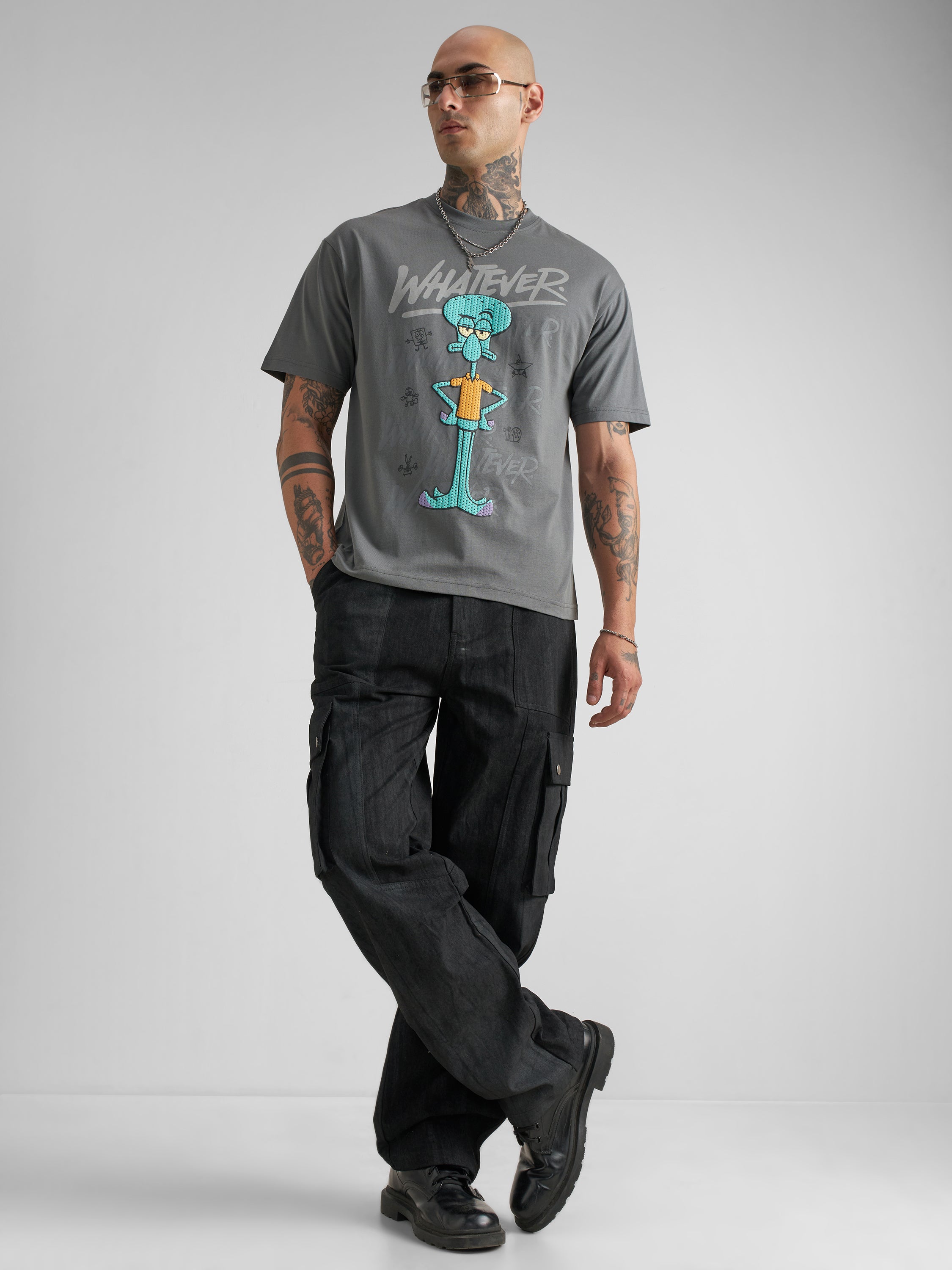 Highlander Men Grey Spongebob Squarepants Printed Round Neck T-Shirt - Grey - Image 2