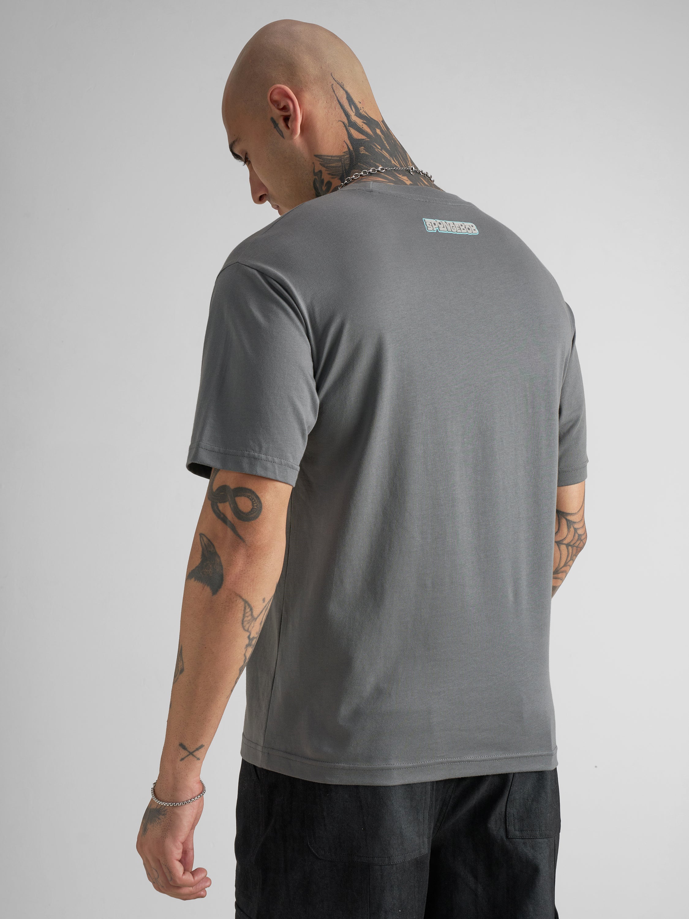 Highlander Men Grey Spongebob Squarepants Printed Round Neck T-Shirt - Grey - Image 3