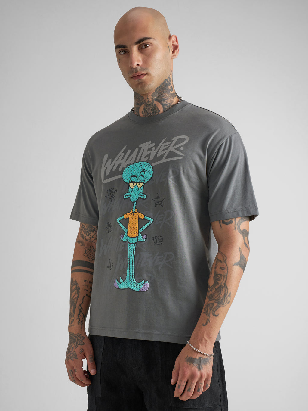 Highlander Men Grey Spongebob Squarepants Printed Round Neck T-Shirt - Grey - Image 4