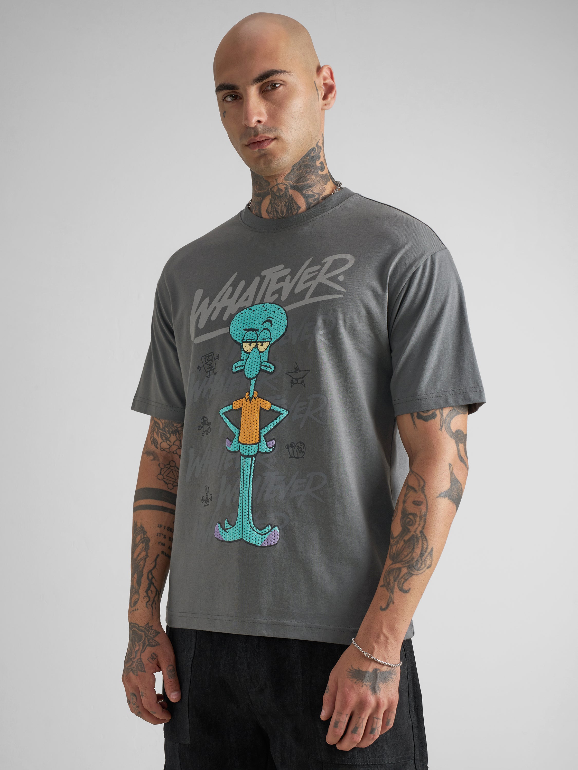 Highlander Men Grey Spongebob Squarepants Printed Round Neck T-Shirt - Grey - Image 4