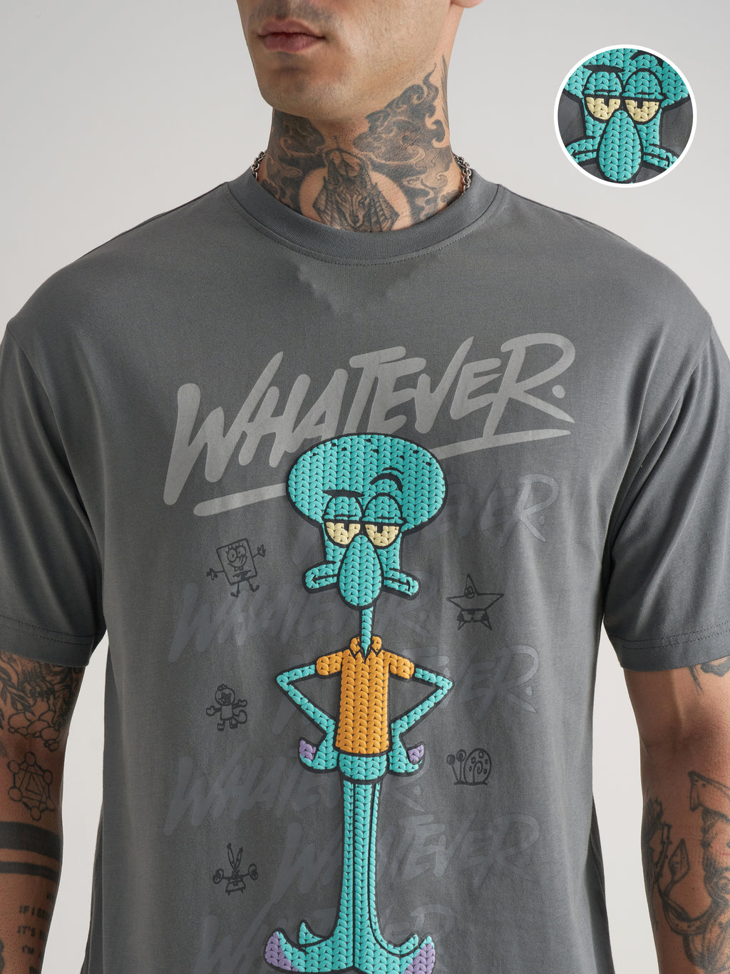 Highlander Men Grey Spongebob Squarepants Printed Round Neck T-Shirt - Grey - Image 5