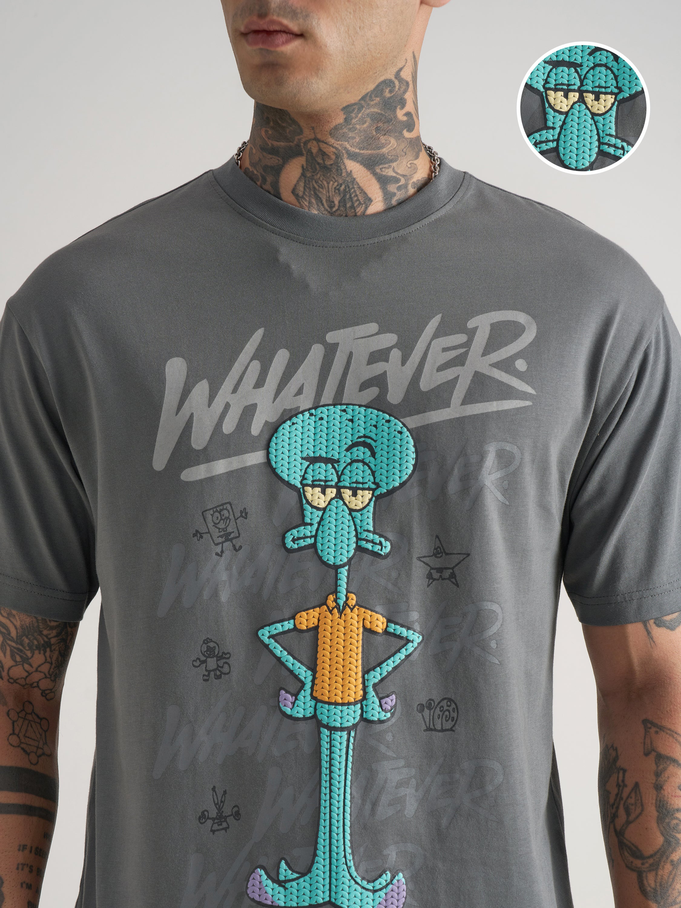 Highlander Men Grey Spongebob Squarepants Printed Round Neck T-Shirt - Grey - Image 5