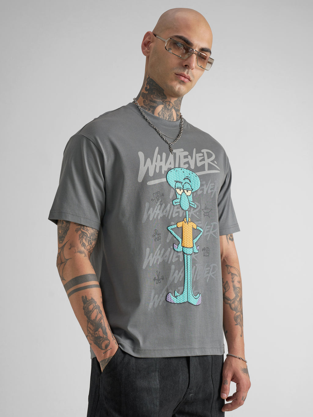Highlander Men Grey Spongebob Squarepants Printed Round Neck T-Shirt - Grey - Image 6