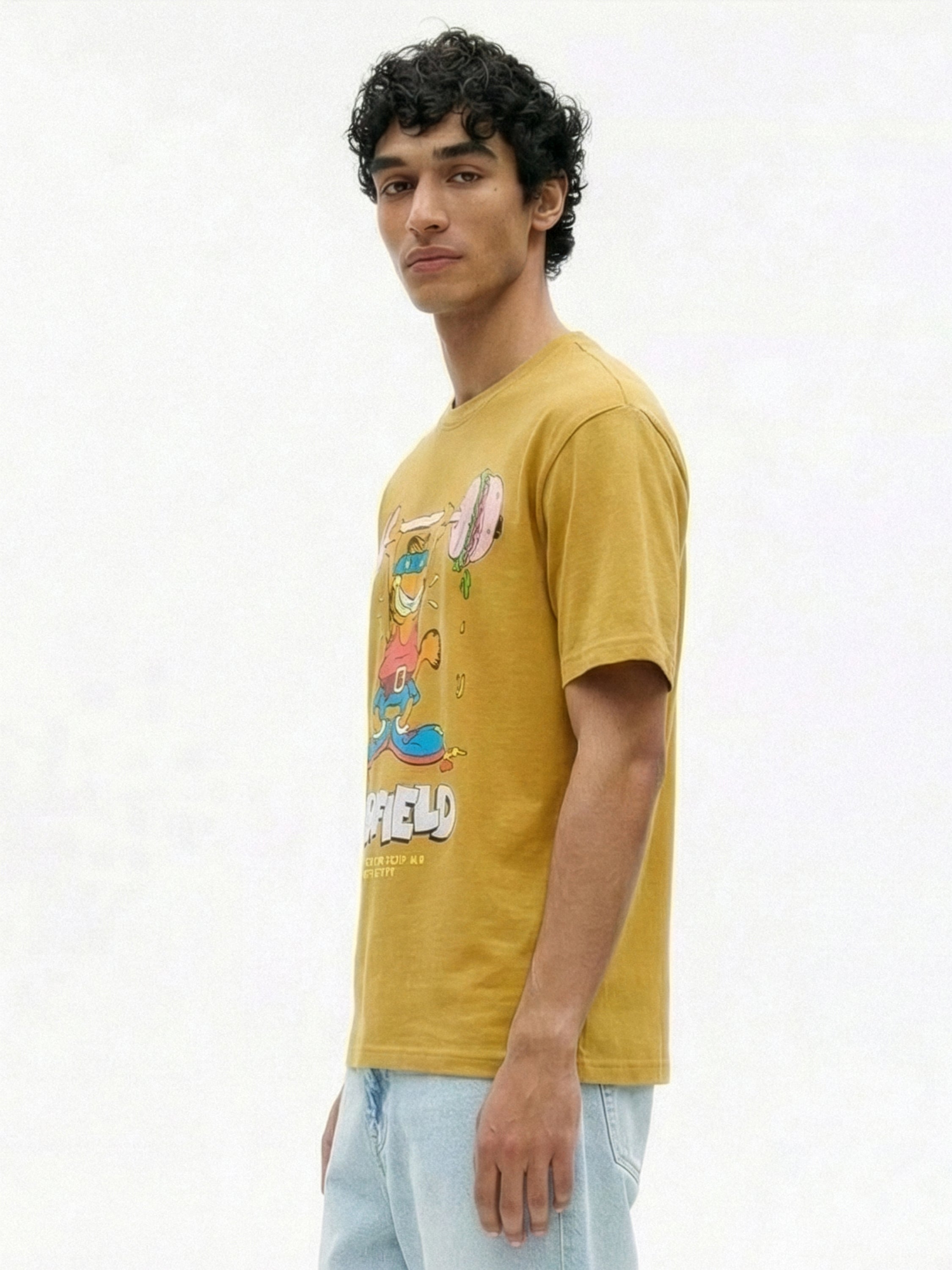 Highlander Men Mustard Garfield Printed Round Neck T-Shirt - Mustard - Image 6