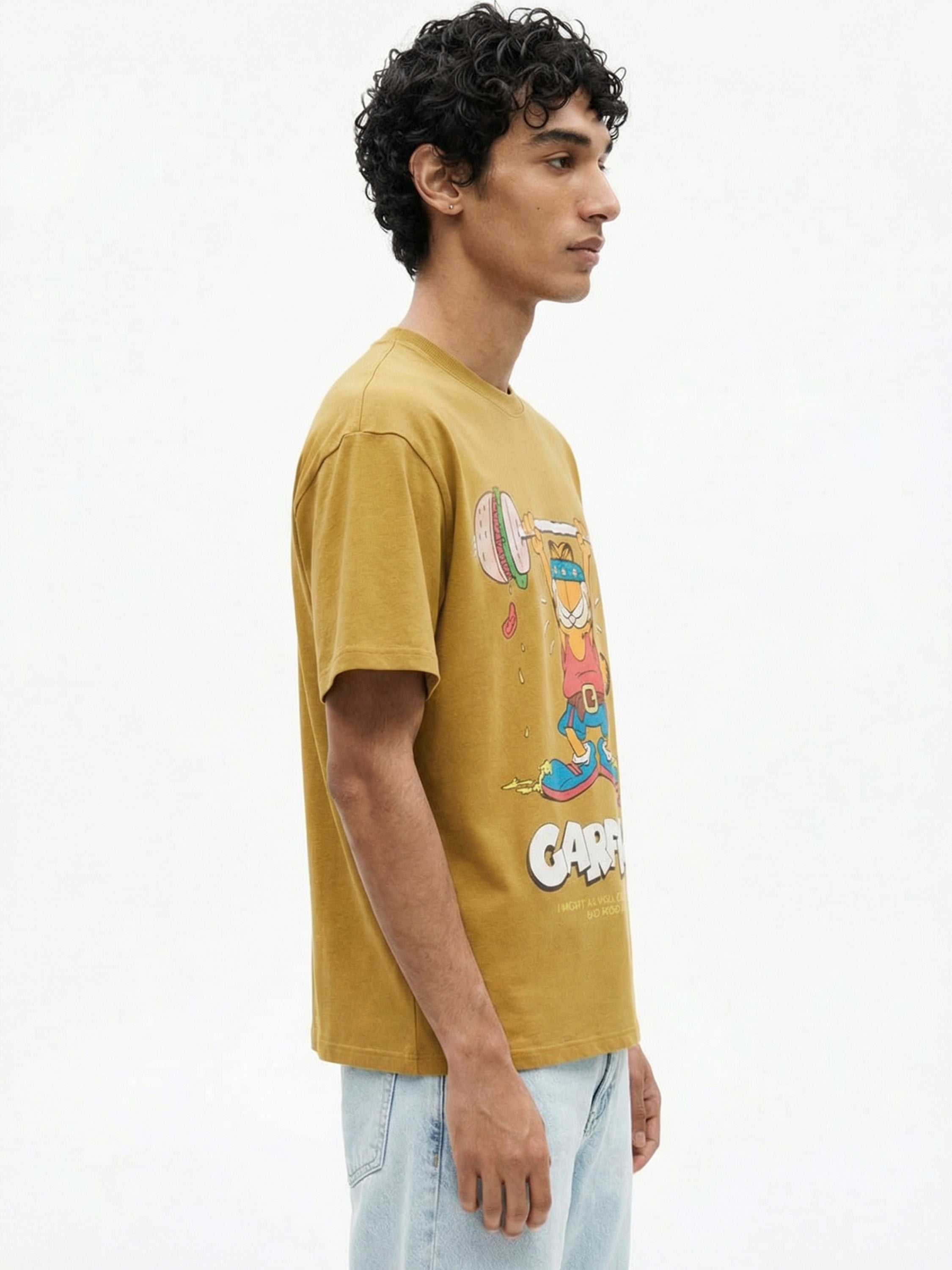Highlander Men Mustard Garfield Printed Round Neck T-Shirt - Mustard - Image 7