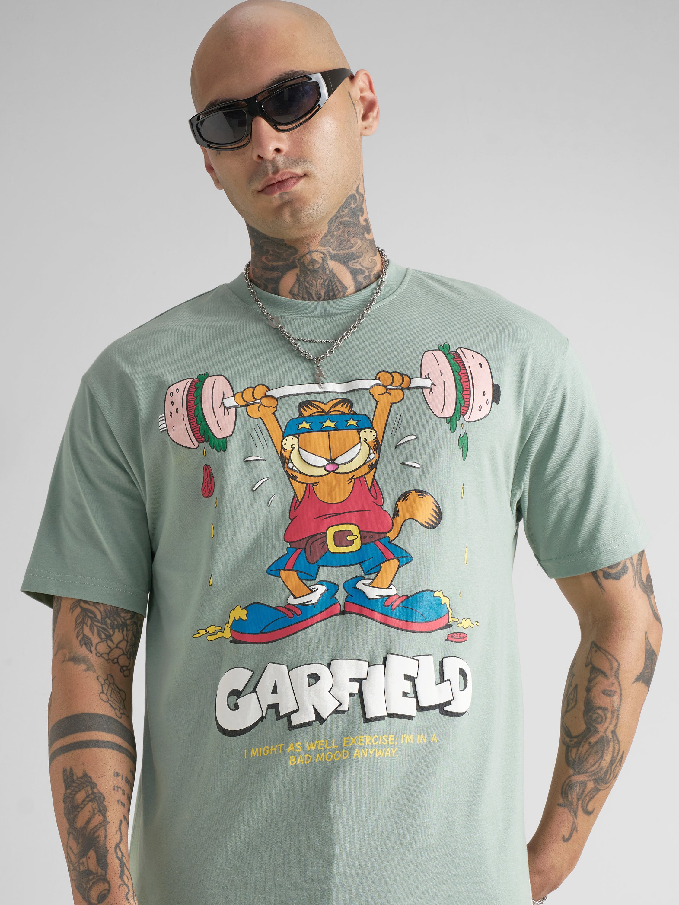 Highlander Men Green Garfield Printed Round Neck T-Shirt - Green - Image 1