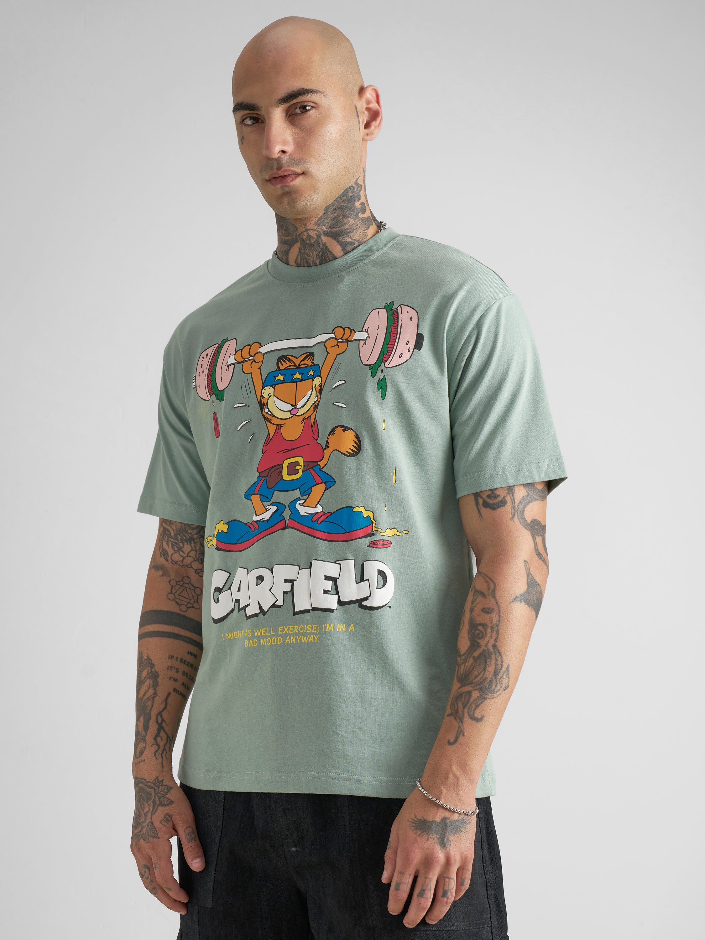 Highlander Men Green Garfield Printed Round Neck T-Shirt - Green - Image 4
