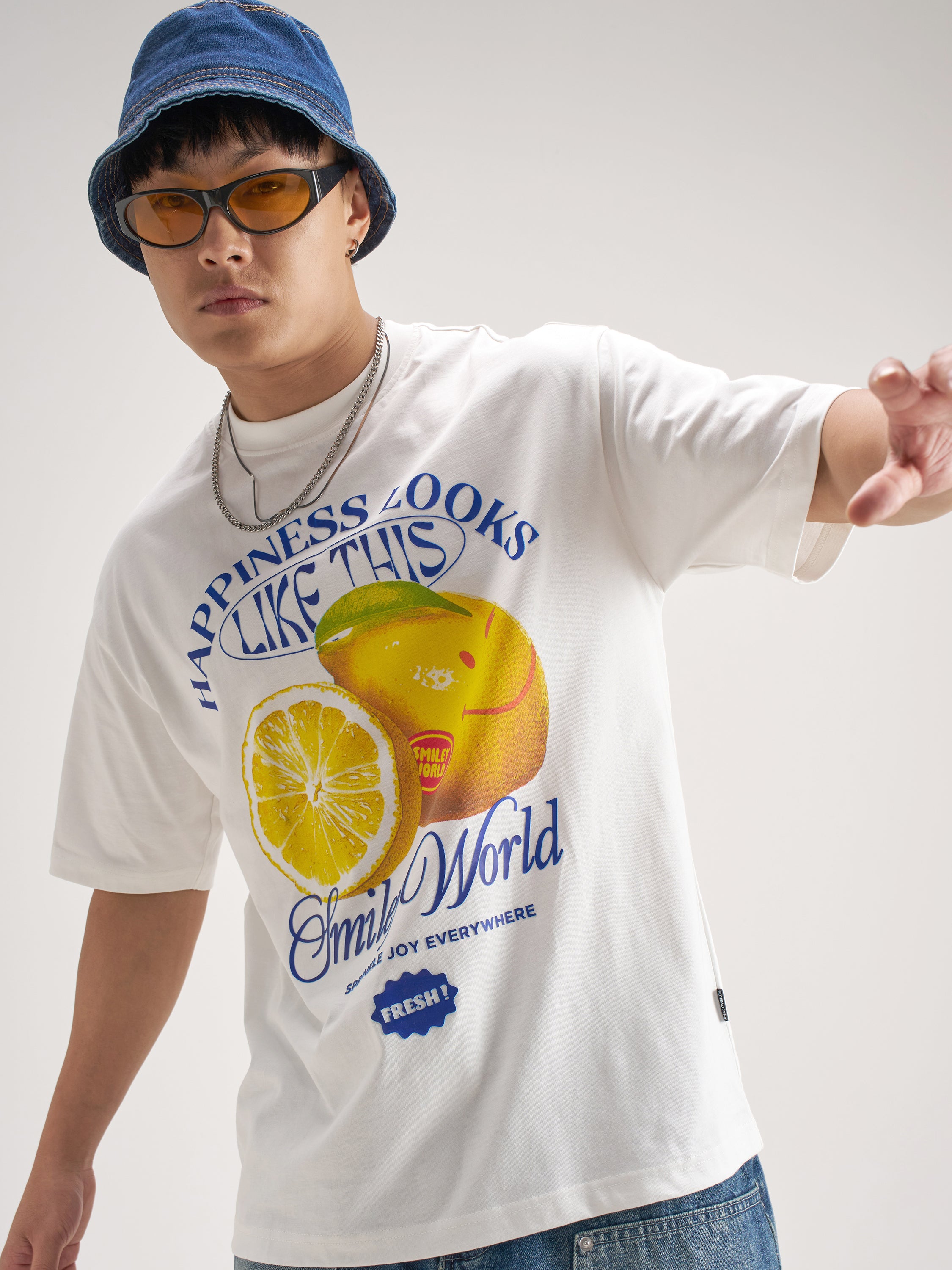 Highlander Men White SmileyWorld® Printed Round Neck T-Shirt - White - Image 1