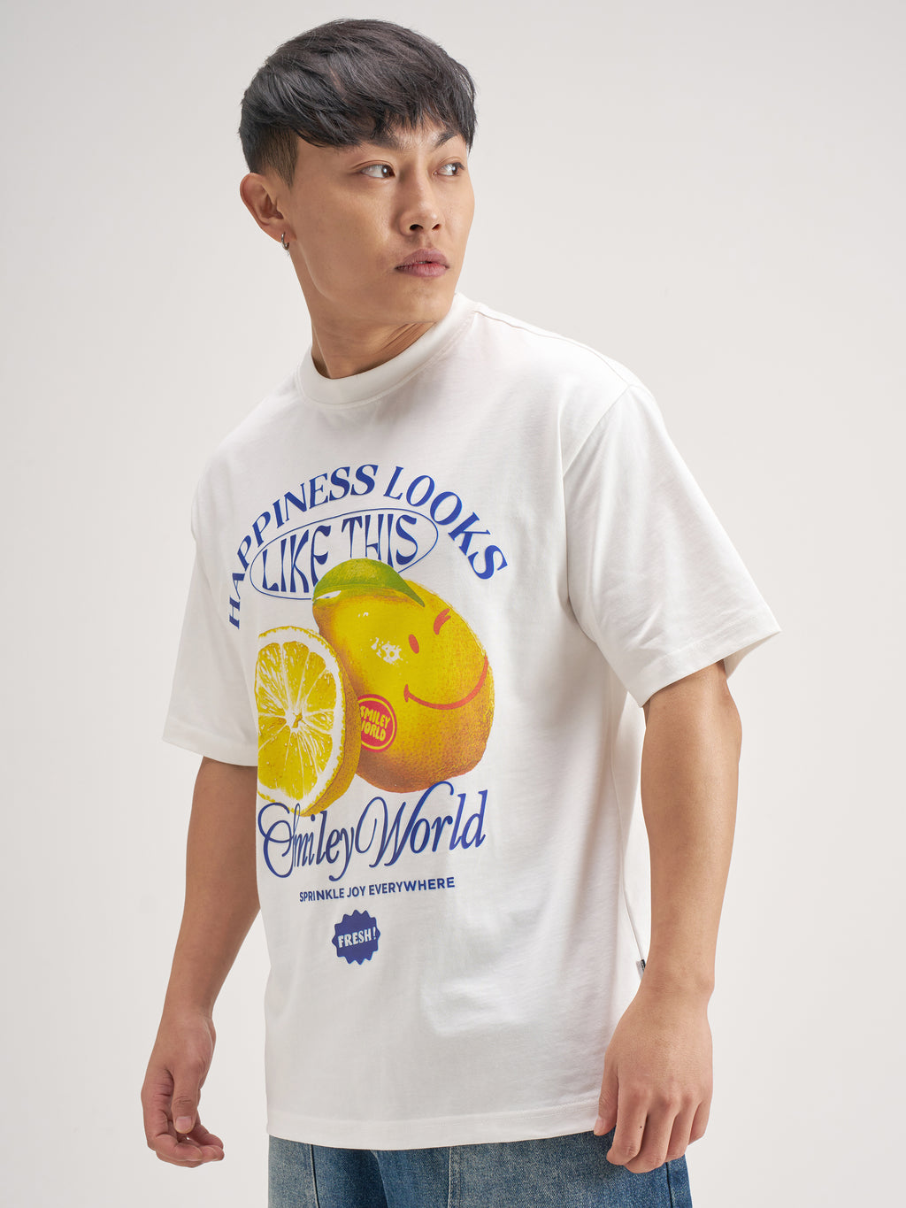 Highlander Men White SmileyWorld® Printed Round Neck T-Shirt - White - Image 4