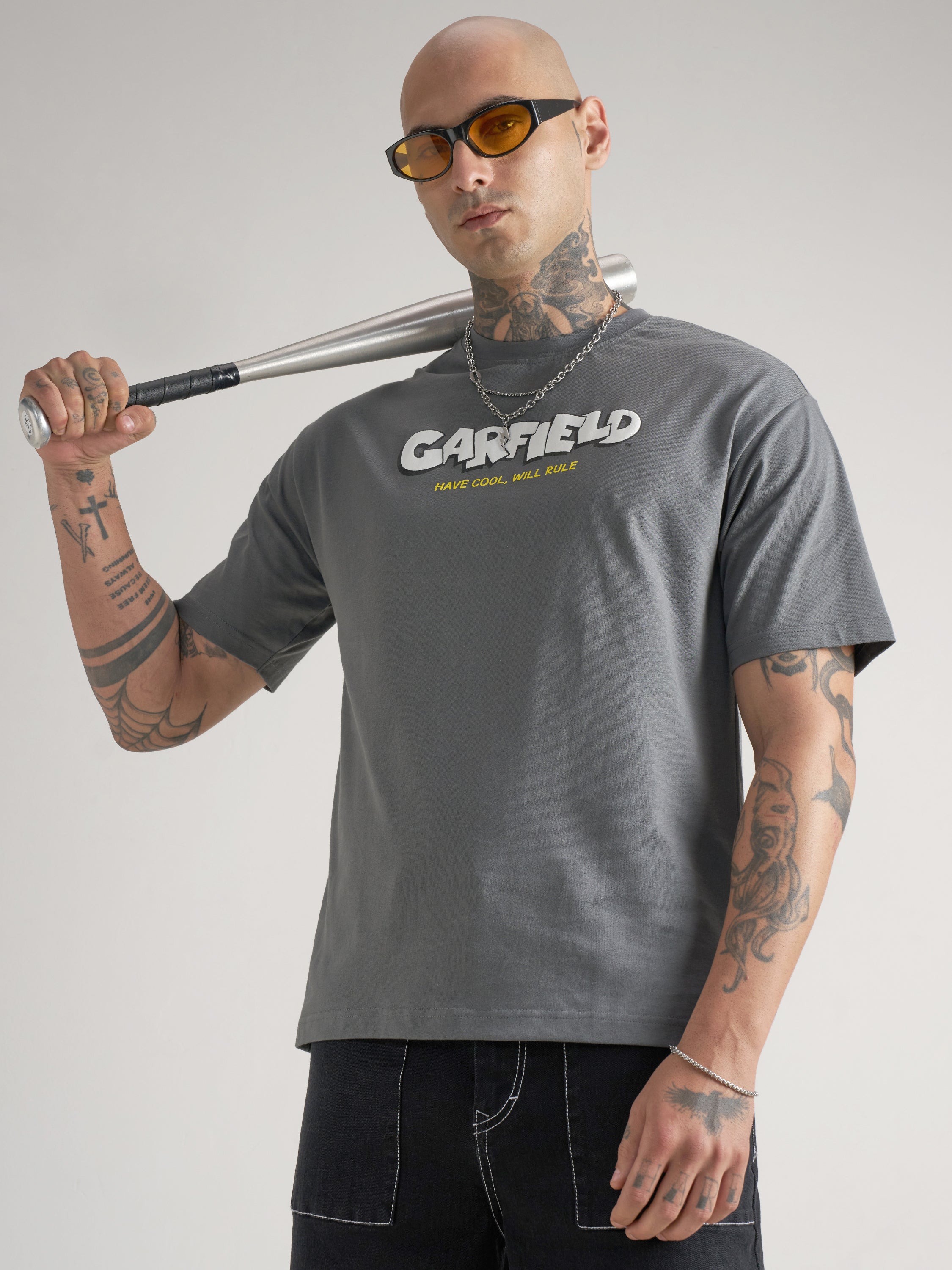 Highlander Men Grey Garfield Printed Round Neck T-Shirt - Grey - Image 3