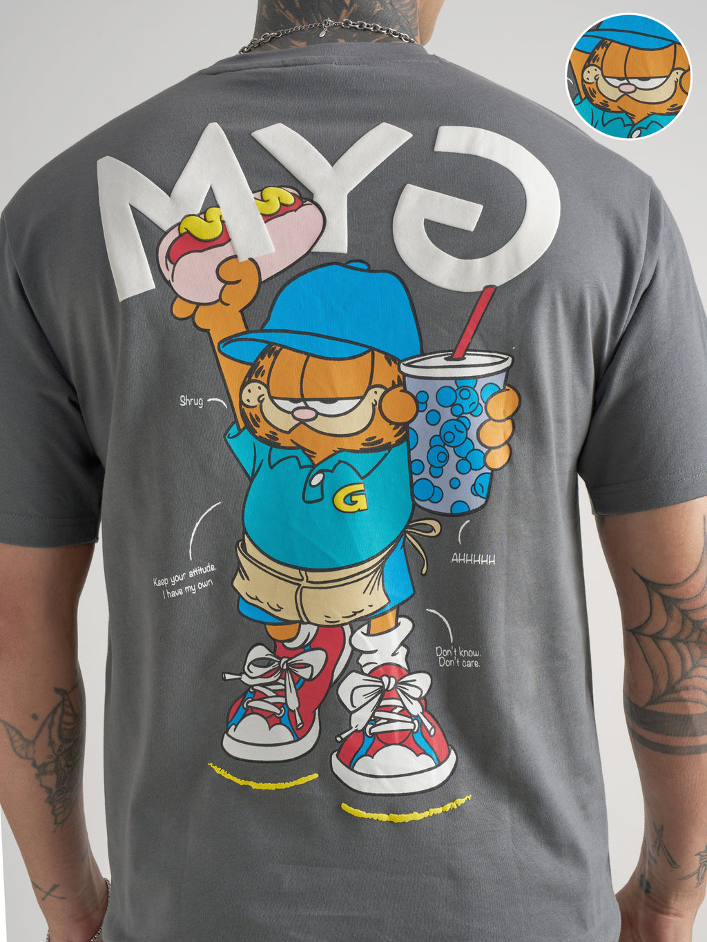 Highlander Men Grey Garfield Printed Round Neck T-Shirt - Grey - Image 5