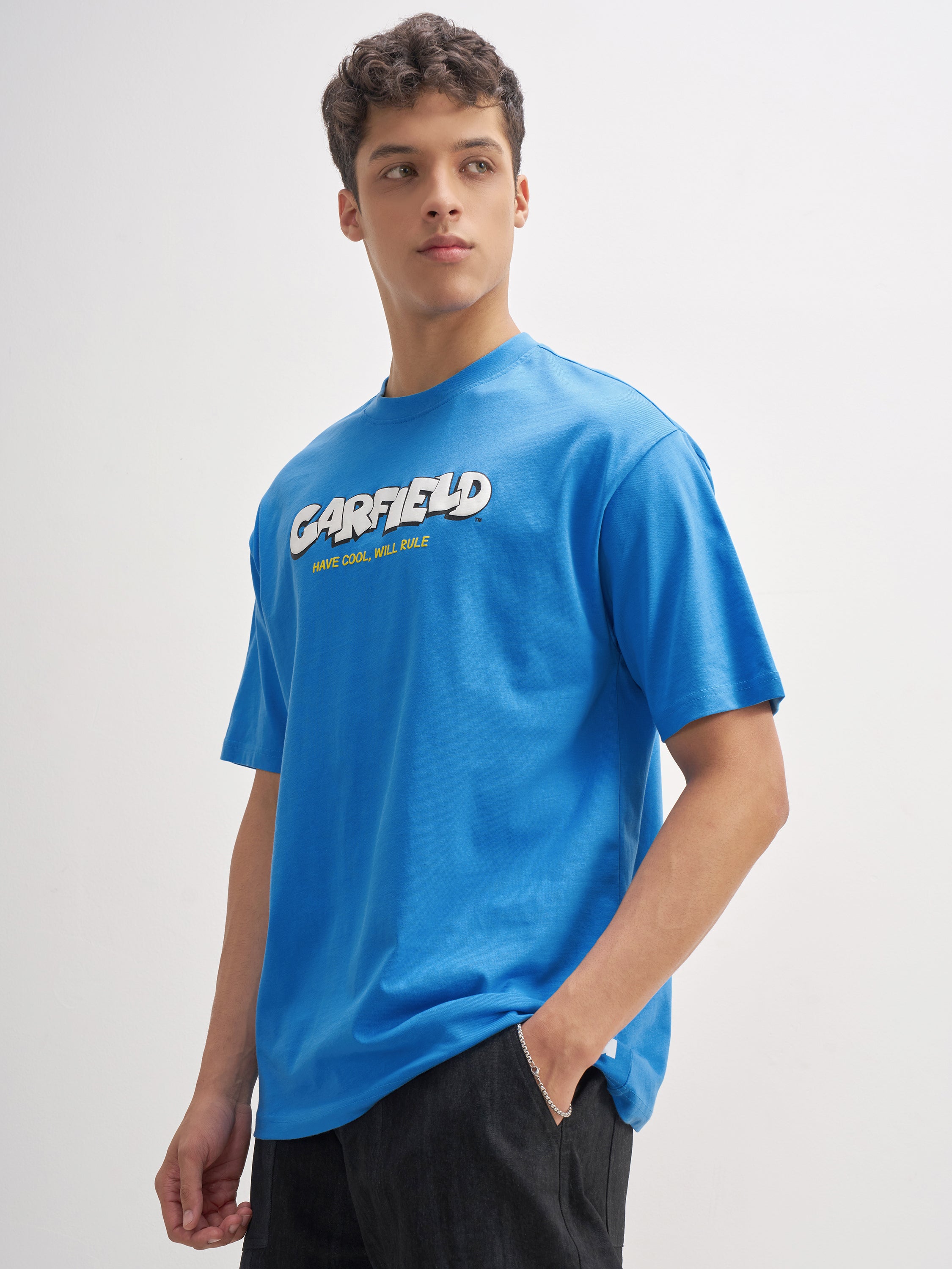 Highlander Men Blue Garfield Printed Round Neck T-Shirt - Blue - Image 4