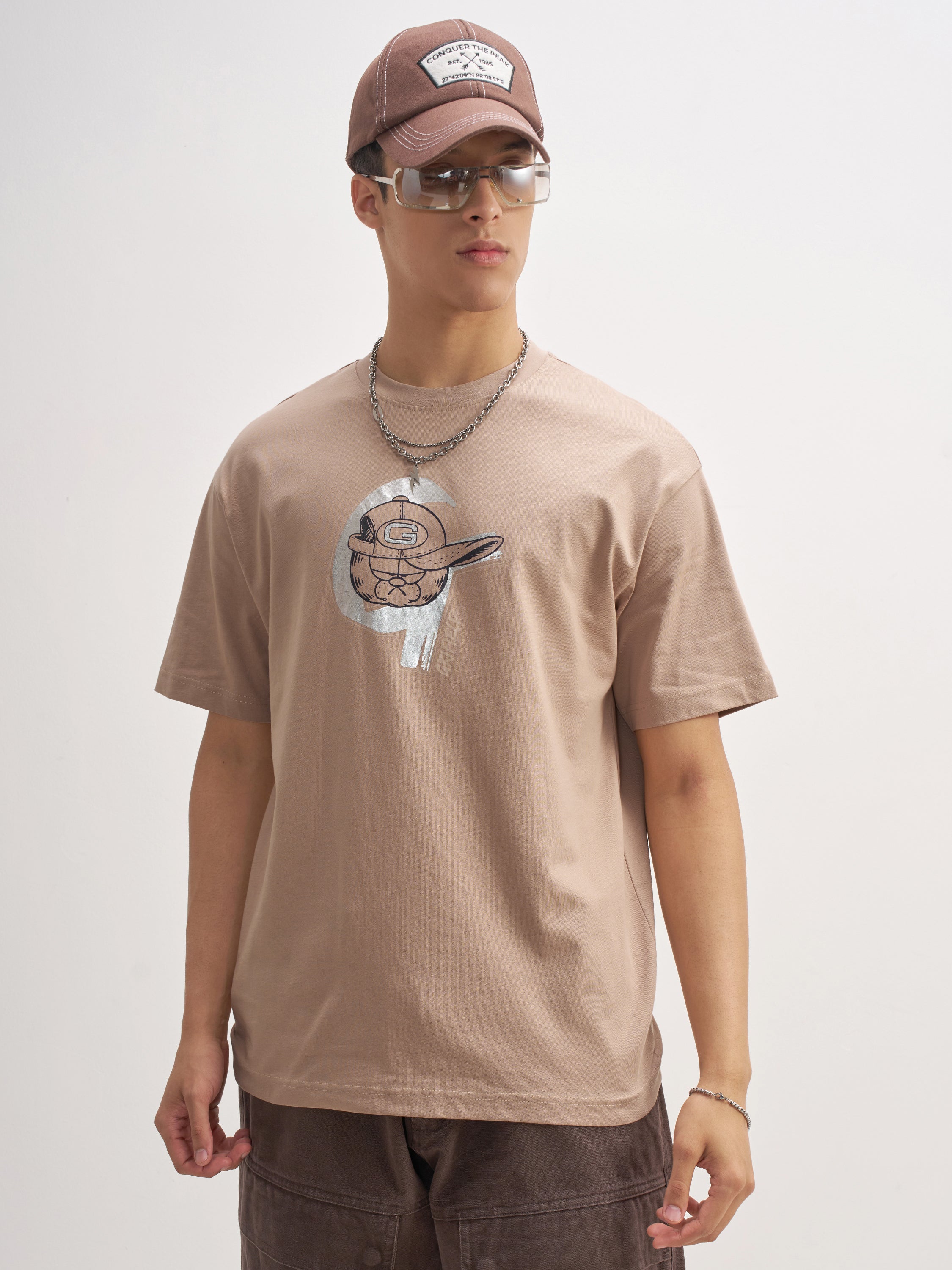 Highlander Men Pink Garfield Printed Round Neck T-Shirt - Pink - Image 3