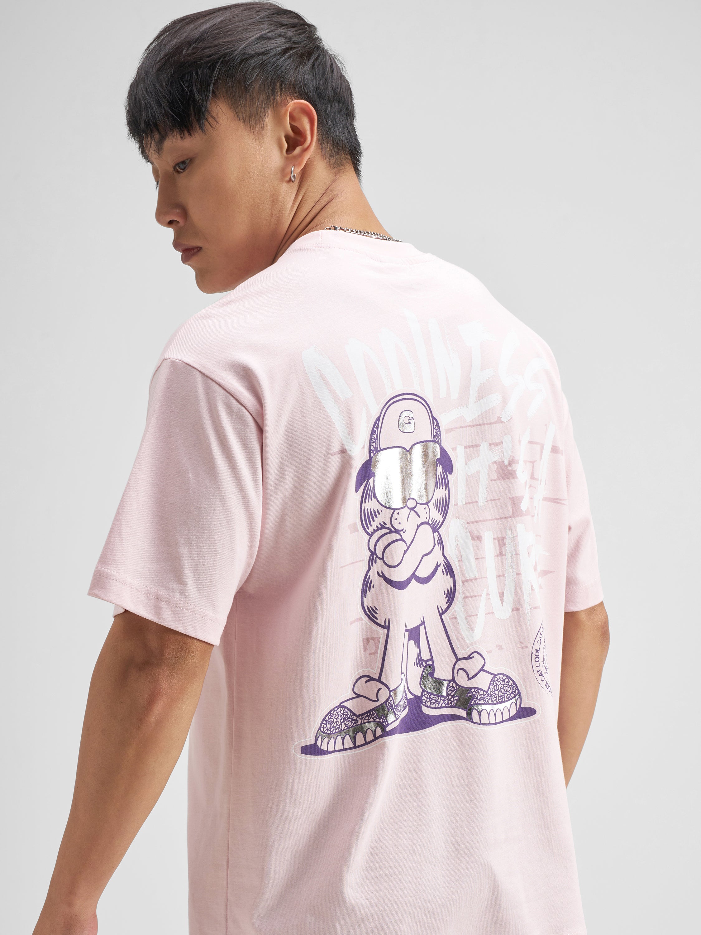 Highlander Men Pink Garfield Printed Round Neck T-Shirt - Pink - Image 1
